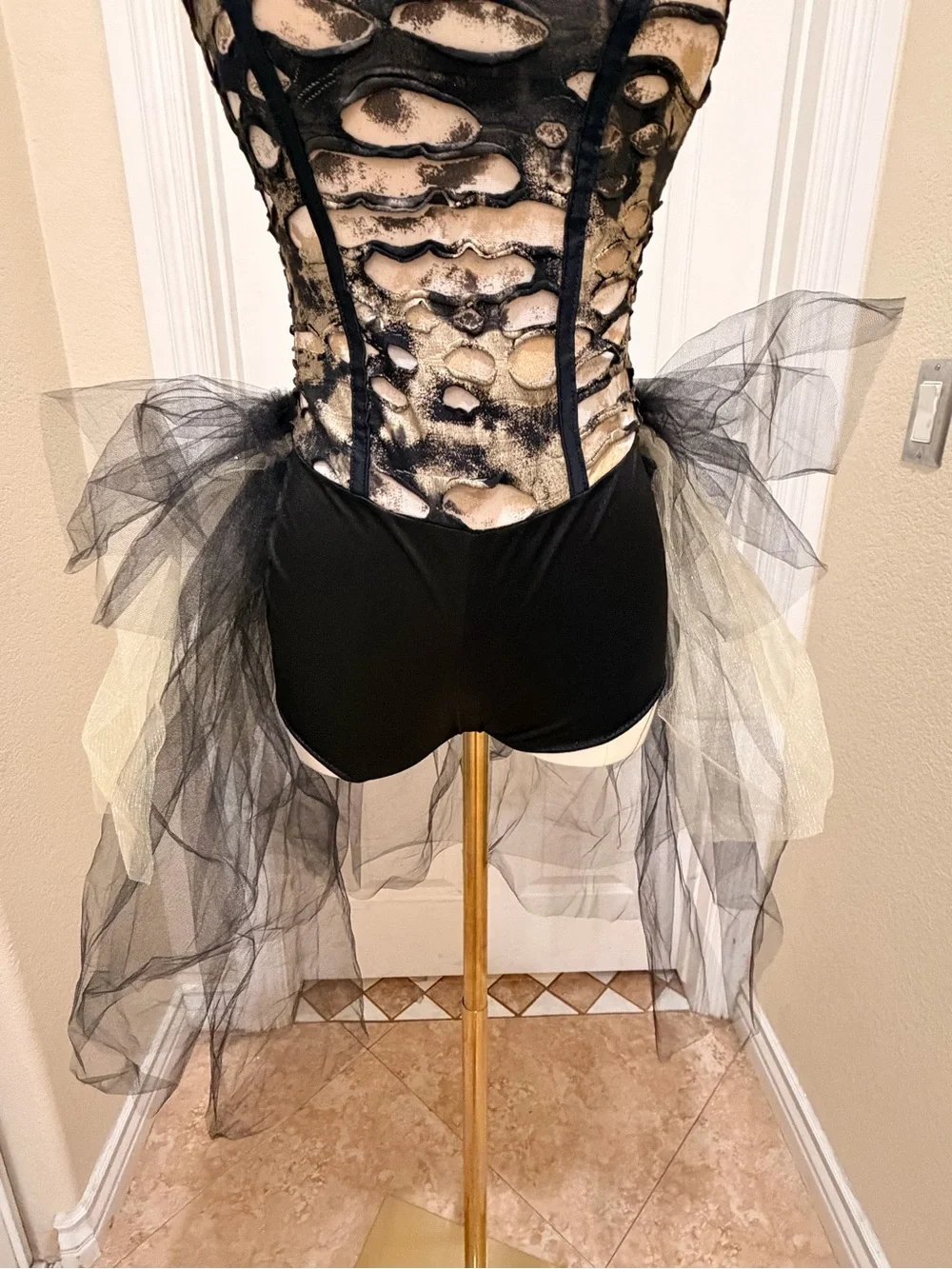Black Tulle Crisscross Back Chemise with Layered Tulle Skirt